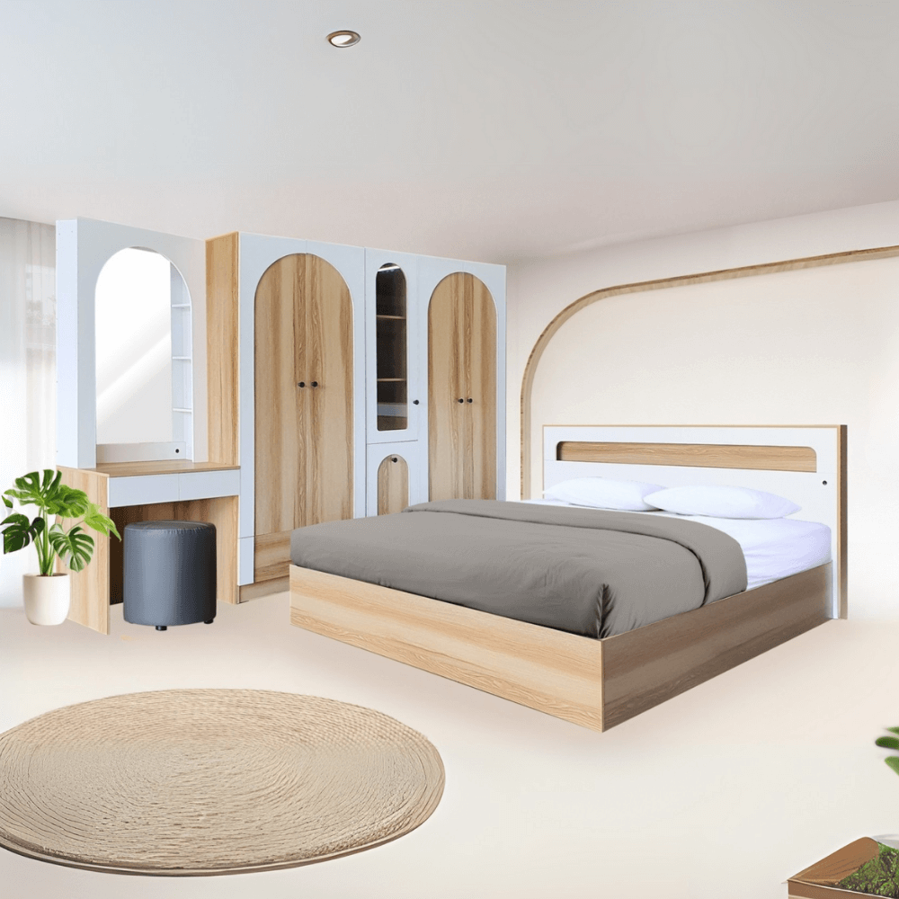 ชุดห้องนอน + ที่นอนสปริง 6 ฟุต WISDOM DESIGN FURNITURE รุ่น ARISTA 10 สี แอช/ขาว_1